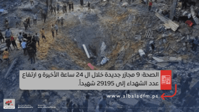 الصحة: 9 مجازر جديدة خلال ال 24 ساعة الأخيرة و ارتفاع عدد الشهداء إلى 29195 شهيداً