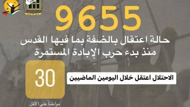 الاحتلال اعتقل 9655 مواطنا من الضفة منذ السابع من تشرين الأول الماضي