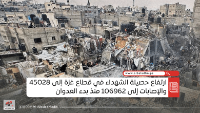 ارتفاع حصيلة الشهداء في قطاع غزة إلى 45028 والإصابات إلى 106962 منذ بدء العدوان