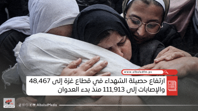 ارتفاع حصيلة الشهداء في قطاع غزة إلى 48,467 والإصابات إلى 111,913 منذ بدء العدوان