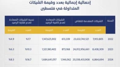 سلطة النقد: 20 مليار دولار قيمة الشيكات المتداولة خلال 2025 أعيد منها ما نسبته 6.8% لعدم كفاية الرصيد