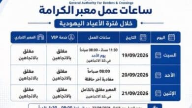 تعديل على ساعات عمل المعابر خلال "الأعياد اليهودية"