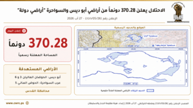 الاحتلال يعلن وضع 370 دونماً من أراضي شرق القدس تحت مسمى "أملاك حكومية" لصالح التوسع الاستيطاني